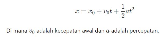 rumus Persamaan posisi benda yang mengalami percepatan konstan