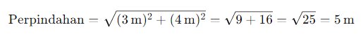 teorema Pythagoras untuk menghitung perpindahan