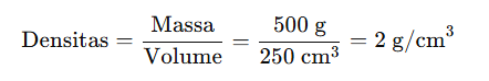 densitas sebuah benda dengan massa 500 gram